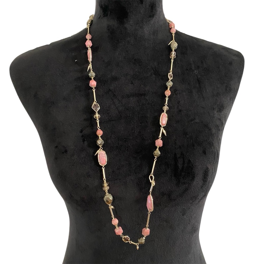Kendra Scott Ruth Long Necklace Pink Gray Gold Tone Statement Layering